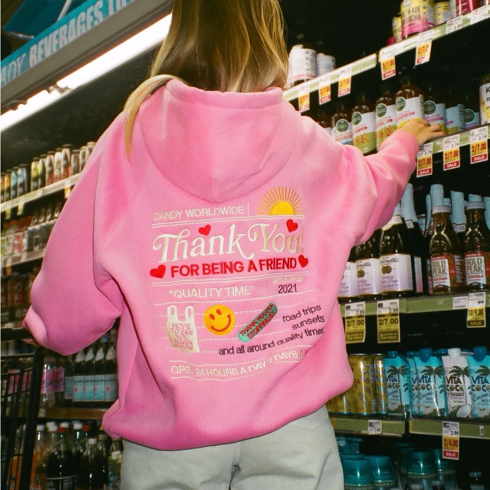 "Quality Time" Oversized Lux Hoodie in Pink - Picture 2 of 8